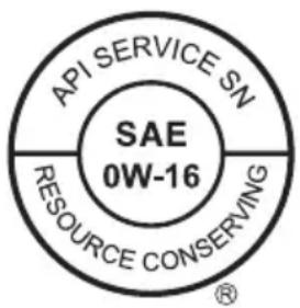 API SERVICE SN SAE 0W-16 RESOURCE CONSERVING