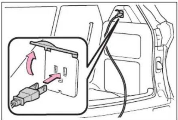 Diagram showing cable installation with a connector and directional arrow, likely illustrating vehicle safety or electrical switch installation.