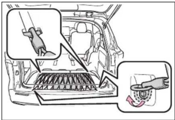 Diagram illustrating car interior components with labeled parts and directional arrows indicating movement or cleaning steps.