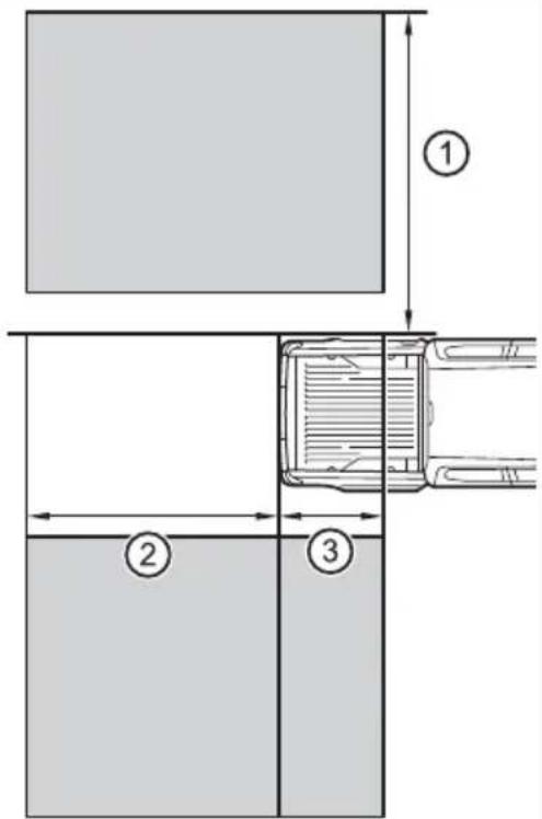 Technical diagram showing three labeled components (①, ②, ③) with dimension lines and directional arrows indicating measurement or assembly.