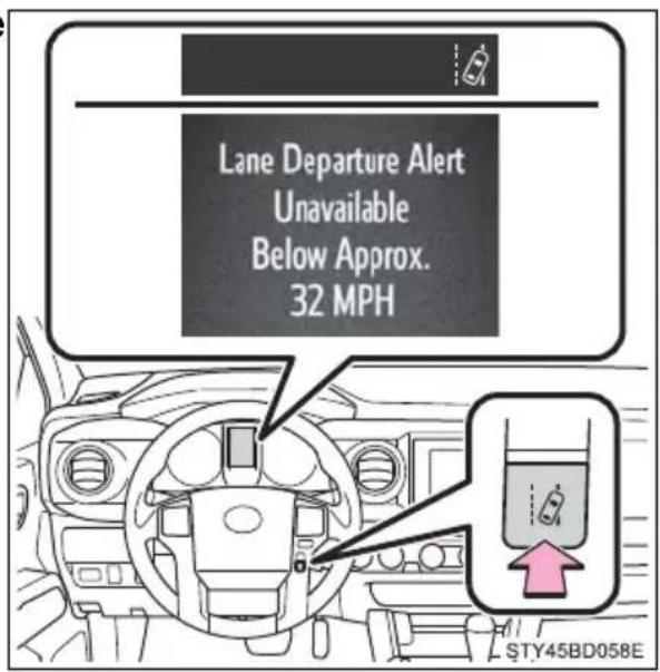 Lane Departure Alert Unavailable Below Approx. 32 MPH STY45BD058E