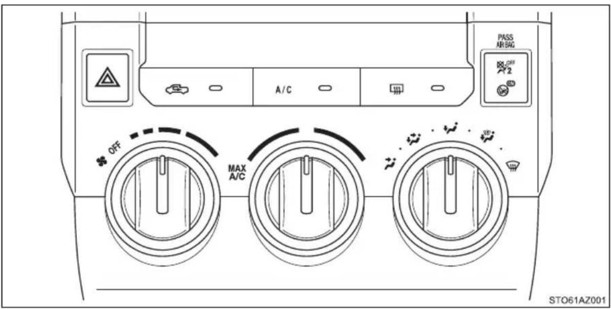 A/C OFF MAX A/C PASS AIR SAG OFF 2 STO61AZ001