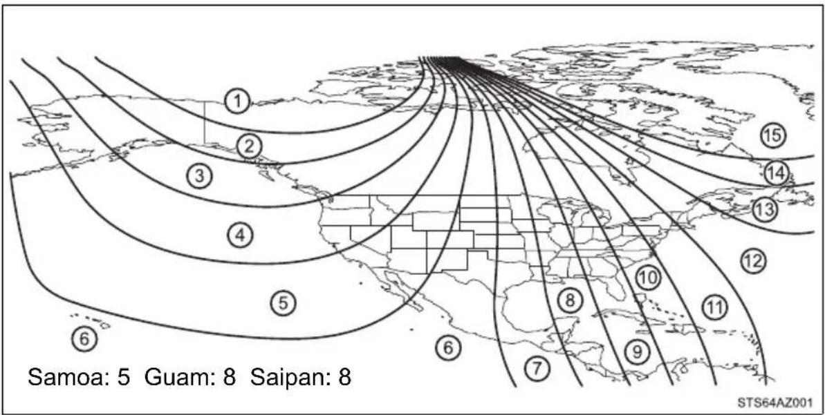 Samoa: 5 Guam: 8 Saipan: 8 STS64AZ001