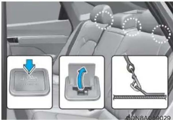 Diagram illustrating car seatbelt adjustment with blue arrows and a chain link, showing step-by-step assembly.