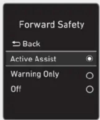 Forward Safety Back Active Assist Warning Only Off