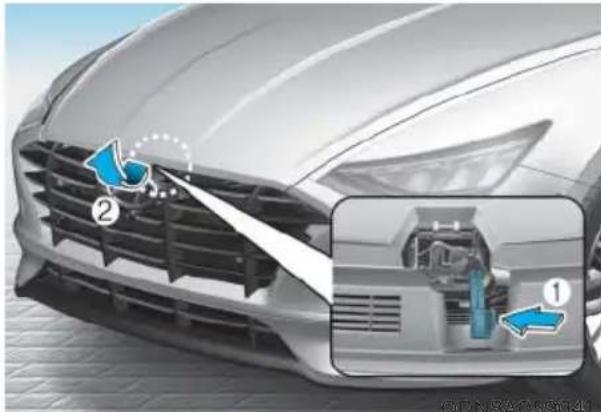 Diagram of car grille cleaning with labeled parts and component annotations