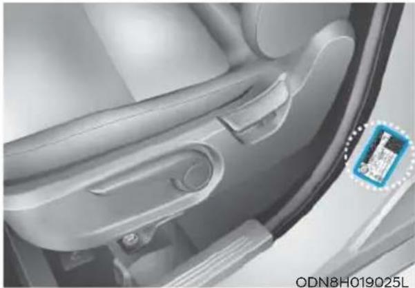 HYUNDAI Sonata (2021) - TIRE SPECIFICATION AND PRESSURE LABEL - 1