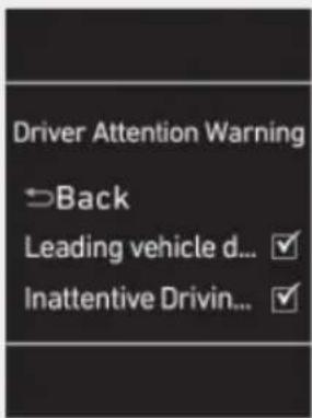 Driver Attention Warning →Back Leading vehicle d... ✓ Inattentive Drivin... ✓