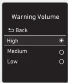 Warning Volume → Back High Medium Low