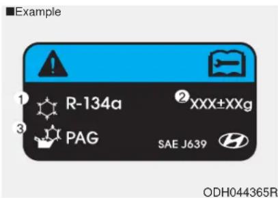 Example R-134a PAG XXX±XXg SAE J639 ODH044365R