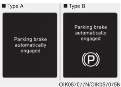 Type A Parking brake automatically engaged Type B Parking brake automatically engaged © OIK057077N/OIK057075N