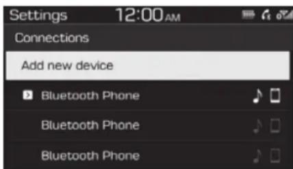 Settings 12:00AM Connections Add new device Bluetooth Phone Bluetooth Phone Bluetooth Phone