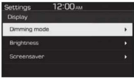 Settings 12:00AM Display Dimming mode Brightness Screensaver