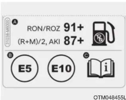 A RON/ROZ 91+ (R+M)/2, AKI 87+ B E5 E10 C OTM048455L