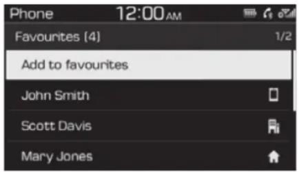 Phone 12:00 AM Favourites (4) 1/2 Add to favourites John Smith Scott Davis Mary Jones