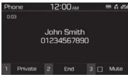 Phone 12:00AM 0:03 John Smith 01234567890 1 Private 2 End 3 Mute