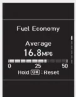Fuel Economy Average 16.8MPG 0 25 50 Hold OK : Reset