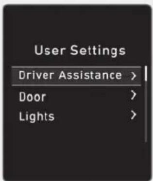 User Settings Driver Assistance > Door > Lights >