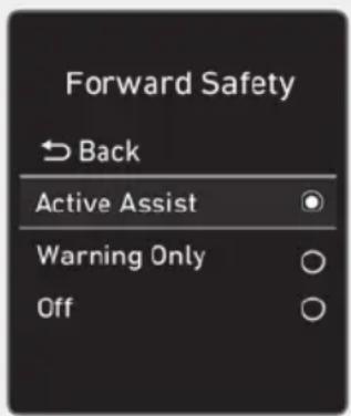 Forward Safety Back Active Assist Warning Only Off