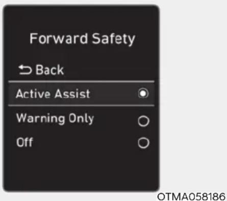 Forward Safety Back Active Assist Warning Only Off OTMA058186