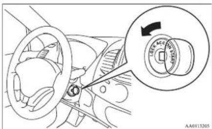 Diagram showing car steering wheel with clockwise shift knob and circular inset highlighting the rotary knob