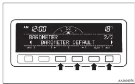 AM 12:00 18°C BAROMETER 2/2 BAROMETER DEFAULT OFF 1 TIME TIME SHIFT AUTO AA6096078