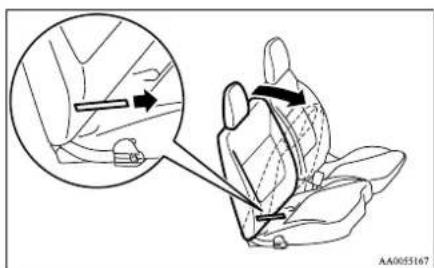 Diagram showing car seatbelting technique with magnified detail and directional arrow indicating movement