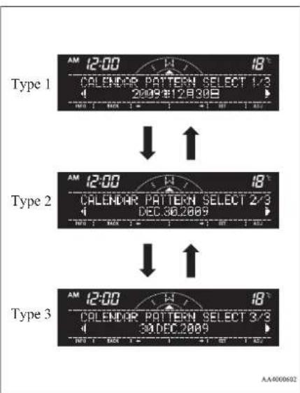 Type 1 AM 12:00 H 18° CALENDAR PATTERN SELECT 1/3 4 2009 12/8/2009 ↓ ↑ Type 2 AM 12:00 H 18° CALENDAR PATTERN SELECT 2/3 4 DEC.30.2009 ↓ ↑ Type 3 AM 12:00 H 18° CALENDAR PATTERN SELECT 3/3 4 30DEC.2009 ↓ ↑ AA400602