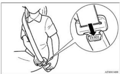 Diagram showing a person using a belt drive a seatbelt, with an inset highlighting the belt being locked.