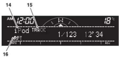 14 15 AM 12:00 iPod TRACK 1/123 12'34 RPT AFO ADJ 16