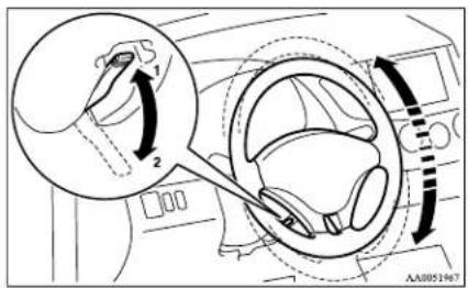 Diagram illustrating car interior and steering wheel with labeled parts and directional arrows indicating motion or movement.