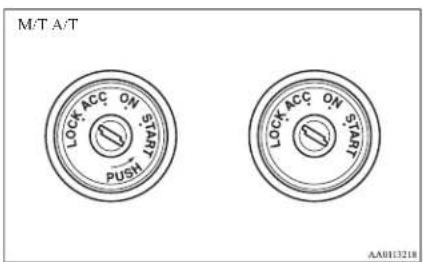 M/T A/T LOCK ACC ON START PUSH LOCK ACC ON INITS AA0113218