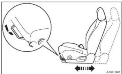 Diagram showing car seatbelt buckle adjustment with magnified detail view