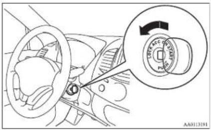 Diagram of car steering wheel with inset showing a rotary dial and key adjustment mechanism