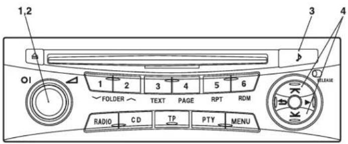 1,2 3 4 O1 FOLDER TEXT PAGE RPT RDM RADIO CD TP PTY MENU RELEASE