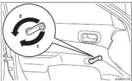 Diagram showing car interior with labeled parts and a magnified circular inset highlighting two numbered components.