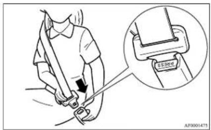 Technical diagram showing a person using a belt switch with an inset close-up highlighting the component.