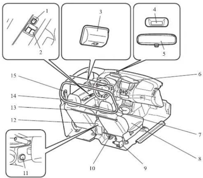 Technical diagram of a car engine compartment with numbered parts for identification and assembly reference.