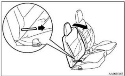 Diagram showing a car seatbelting technique with magnified detail and directional arrow indicating movement