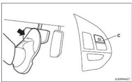 Diagram showing car interior components with labeled parts and directional arrow, likely from a vehicle safety or diagnostic context.