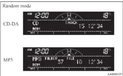 Random mode CD-DA AM 12:00 W 18 °C CD TRACK 15 12° 34 BOM MP3 MP3 FOLDER FILE 10 12° 34 BOM 12:00 W 18 °C FOLDER FILE 57 10 12° 34 BOM 12:00 W 18 °C FOLDER FILE 57 10 12° 34 BOM