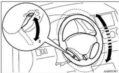 Diagram illustrating car steering wheel and steering wheel with labeled parts and directional arrows indicating rotation or movement.