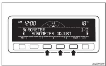 AM 12:00 18°C BAROMETER 1/2 BAROMETER ADJUST NO 1 2 3 4 5 MODE 6 AA009649