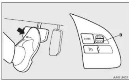 Diagram showing car interior control panel with labeled buttons and directional arrow