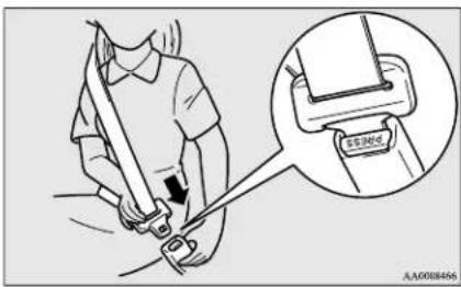 Diagram showing a person using a belt switch to adjust the seat, with an inset magnified view highlighting the component.