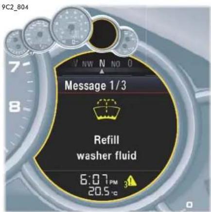 9C2_804 V NW N NO U Message 1/3 Refill washer fluid 6:07 PM 20.5°C