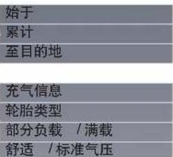 始于 累计 至目的地 充气信息 轮胎类型 部分负载 / 满载 舒适 / 标准气压