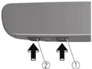 Diagram showing a device's rear panel with labeled arrows pointing to ports ① and ②
