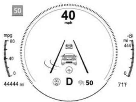 50 40 mph mpg 60 40 0 44444 mi 71F D 50 +8 mi 444 D 50