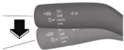 Diagram showing two curved control buttons with icons and a downward arrow indicating action or change.